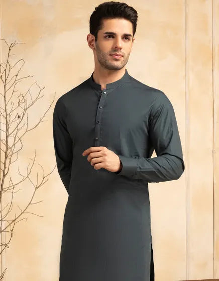 DARK GREEN COTTON CASUAL KAMEEZ SHALWAR