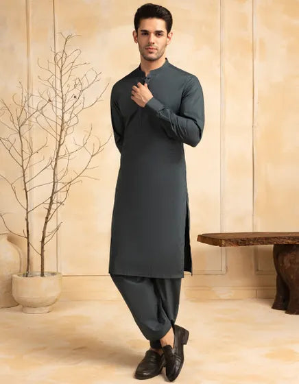 DARK GREEN COTTON CASUAL KAMEEZ SHALWAR