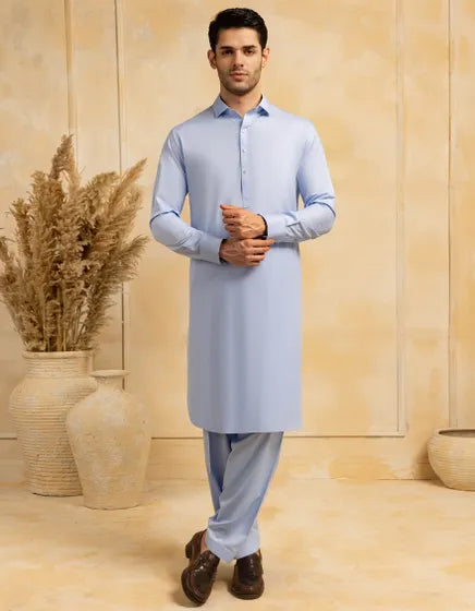 SKY BLUE BLENDED CASUAL KAMEEZ SHALWAR
