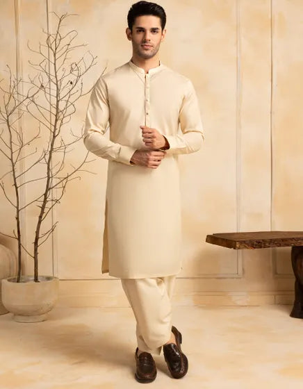 CREAM COTTON CASUAL KAMEEZ SHALWAR